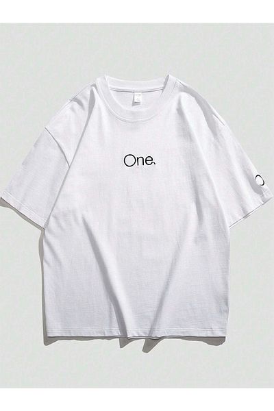 VBSVİBES Unisex Λευκό Oversize One Written Printed Πλεκτό T-shirt
