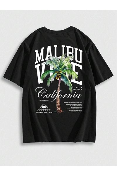 VBSVİBES black oversize malibu printed tshirt