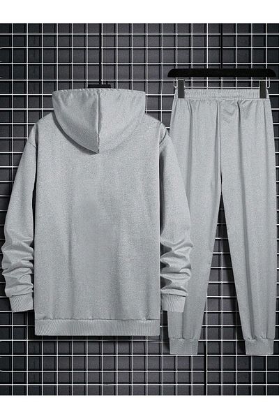VBSVİBES طقم بدلة رياضية Brooklyn 1631 Sweatshirt Jogger - هوديي بشريط كبير الحجم مطبوع باللون الرمادي