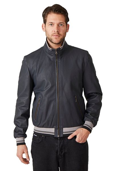 Deriderim Navy Blue Carmelo Men's Zippered Double Sided Genuine Leather Coat