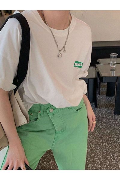 CLAYES Tricou oversize alb cu logo Nevep imprimat - decolteu, mânecă scurtă