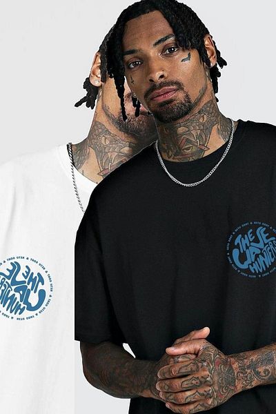 VBSVİBES Pack of 2 Black and White - Unisex Oversize Collar Hunters Printed Knitted T-shirt