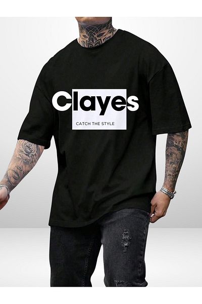 CLAYES Catch The Style Oversize Black Printed T-shirt - Crew Neck Short Sleeve Comfortable Fit T-Shirt