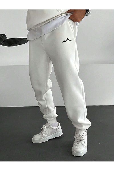 CLAYES Ψηλόμεση Λευκή στάμπα Mountain Silhouette Jogger Sweatpants - Rubber Leg