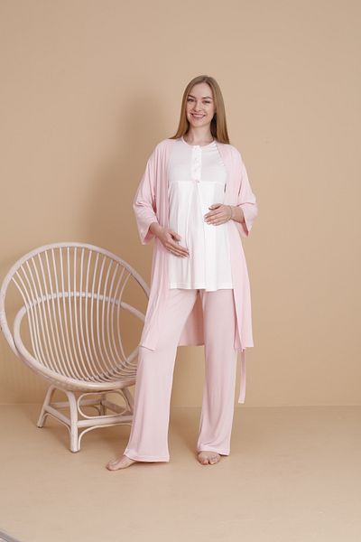 LORIAN'S Pink Special Design Short Sleeve Maternity and Pregnant Pajama Set Set of 3
