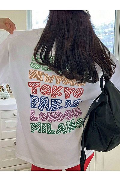 VBSVİBES Πλεκτό μπλουζάκι Unisex Λευκό Oversize Worldtour με στάμπα