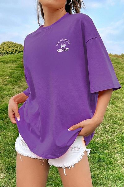 CLAYES Sunday Mountain - Μωβ εμπριμέ μπλουζάκι Oversize
