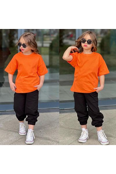 JOYBOY KİDS T-Shirt Sweatpants Top 2-Pack Unprinted Girl's Set