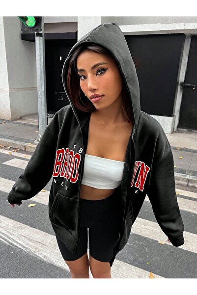 CLAYES Ζακέτα Brooklyn 1898 - Μαύρη στάμπα Oversize Hooded