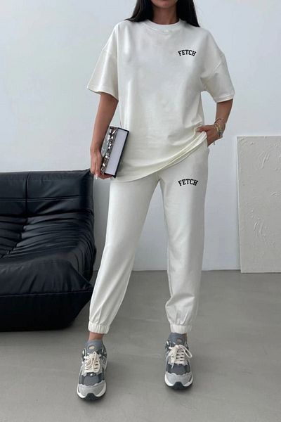 CLAYES Set de tricou și trening Jogger cu imprimeu alb - Decolteu supradimensionat