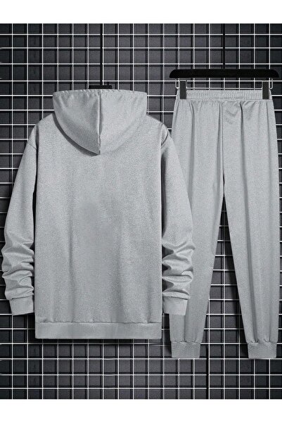 VBSVİBES Комплект спортивного костюма з логотипом Ucgen Толстовка Jogger сіра з принтом з капюшоном великого розміру