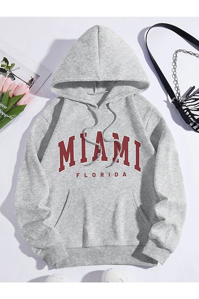 VBSVİBES Φούτερ Unisex Γκρι Oversize Miami με στάμπα με κουκούλα