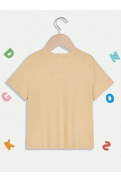 CLAYES Animals Cotton Παιδικό T-Shirt - Μπεζ εμπριμέ για κορίτσια, καλοκαιρινό μπλουζάκι με λαιμόκοψη