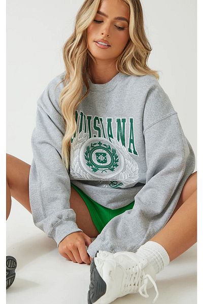 CLAYES Γκρι φούτερ Louisiana Oversize - Βαμβακερό εμπριμέ