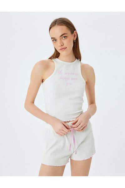 Koton New Season Waist Lace-Up Cotton Corduroy Shorts Pajama Bottoms