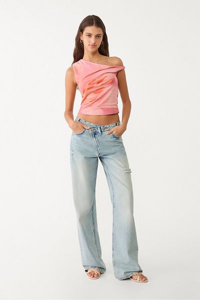 Stradivarius Printed asymmetric tulle T-shirt