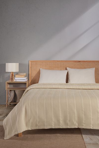 MYLASA HOME Double Cotton Bedspread / Pike - 200X230 Cm-Beige