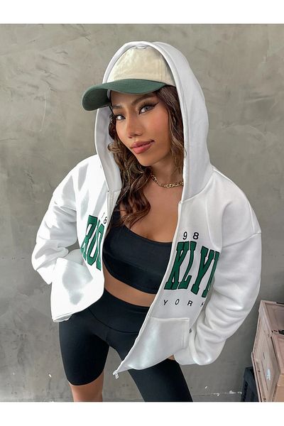 CLAYES 1898 Model Brooklyn Cardigan - Λευκή στάμπα, μεγάλη κουκούλα