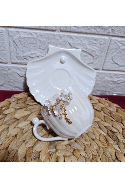 decovien Pearl Model 6 Person 12 Piece Porcelain Teacups (120 ml)