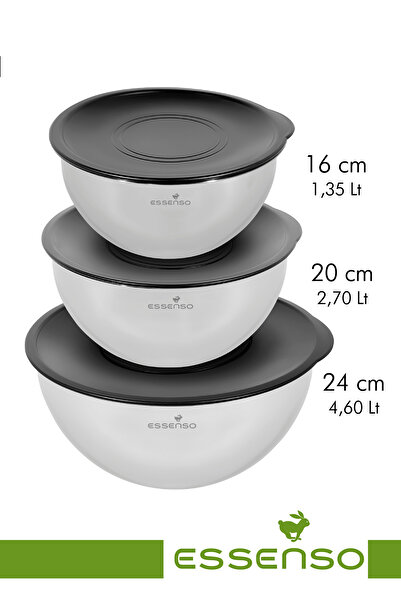 Essenso Paslanmaz Çelik Rendeli 304 Quailty 9 Parça Karıştırma Kabı 16-20-24 Cm