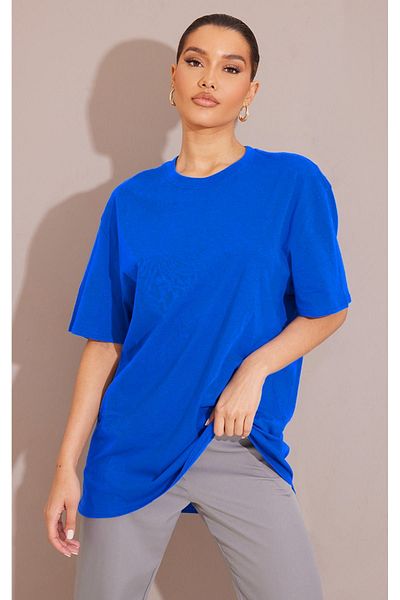 DUBU BUTİK Tričko s jednoduchým jednoduchým tričkem - Sax Blue Oversize Crew Krátký rukáv