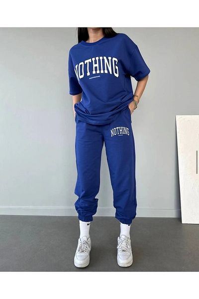 CLAYES Τίποτα T-shirt, Φούτερ, Six Jogger, Μπλε στάμπα, Σετ με λαιμόκοψη μεγάλου μεγέθους