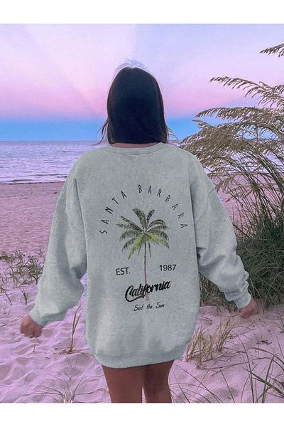 CLAYES Χειμερινό χοντρό φούτερ Santa Barbara - Γκρι εμπριμέ χοντρό χειμερινό λαιμόκοψη