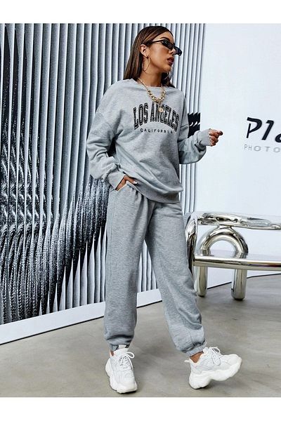 CLAYES Σετ φόρμας Los Angeles Sweatshirt Jogger - Γκρι εμπριμέ Oversize Crew Neck