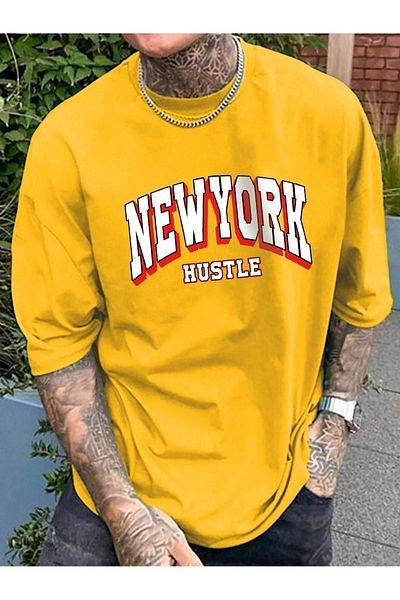 CLAYES Μπλουζάκι Newyork Hustle Single Jersey - Κίτρινο εμπριμέ κοντομάνικο μπλουζάκι με λαιμόκοψη