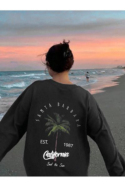 CLAYES Hanorac gros de iarnă Santa Barbara - Negru Imprimat Oversize Gros Iarnă Crew Gât