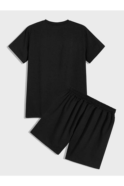 CLAYES Moon T-shirt Shorts - Black Bottom Top Combination Shorts T-shirt Set Printed Oversize Crew Neck