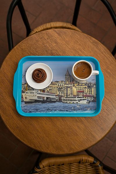 Arma House Large Size Istanbul Themed Metal Tray 31.5 cm