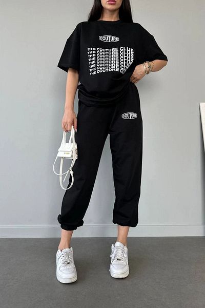 CLAYES Couture Club Μαύρο εμπριμέ Oversize Bicycle Yak T-shirt Φούτερ Jogger και Σετ