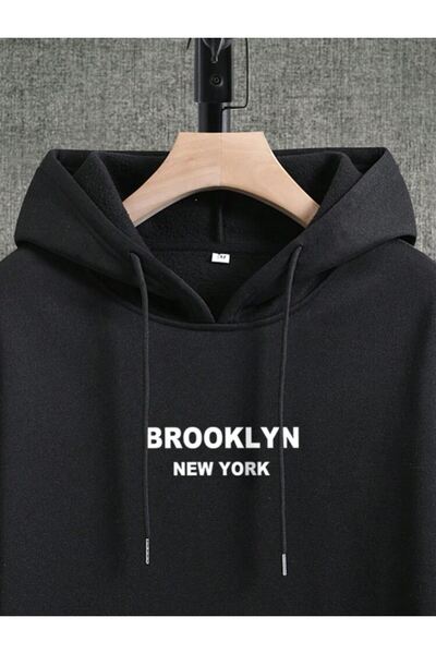 VBSVİBES Hanorac oversize cu glugă negru BROOKLYN NEWYORK