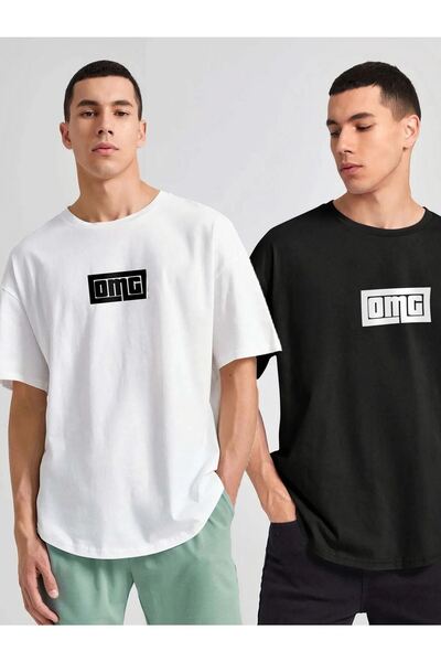 VBSVİBES Pack of 2 Black and White - Unisex Oversize Collar Omg Printed Knitt...