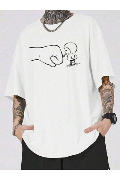 VBSVİBES Unisex Oversize Λευκό T-Shirt Kick Boxing