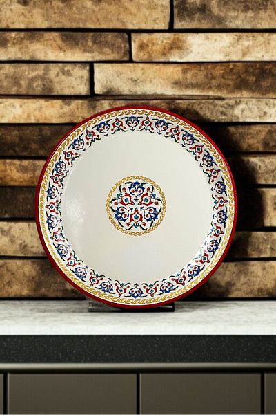 İnci Emaye No 40 Enamel Tray Tableware, Food Presentation Tray, Floor Table Zinc ~38 cm