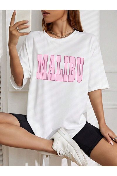 CLAYES Tricou supradimensionat Malibu - alb, decolteu, maneca scurta