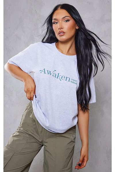 CLAYES Γκρι Oversize Awaken T-shirt - Oversize Printed