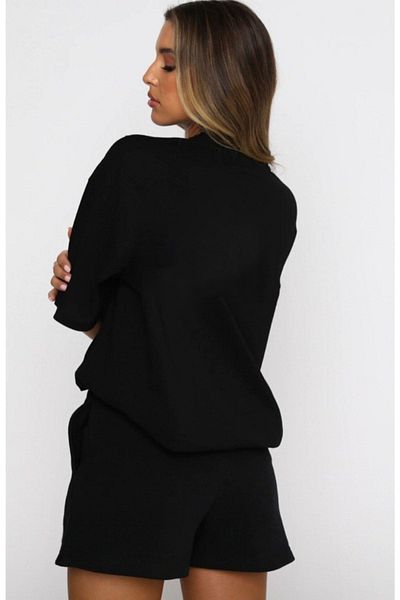 CLAYES Pantaloni scurți de tricou Fluture - Combinație de pantaloni scurți de partea de sus, de jos, negru Set de tricou cu imprimeu supradimensionat, cu gâtul rotund
