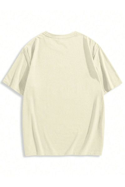 DUBU BUTİK Ανδρικό μπλουζάκι με στάμπα χεριών Oversize μπεζ με στάμπα - Μπλουζάκι με κοντό μανίκι με λαιμόκοψη