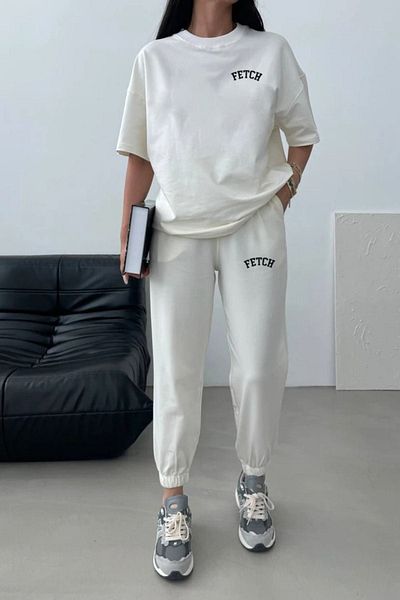 CLAYES Set de tricou și trening Jogger cu imprimeu alb - Decolteu supradimensionat