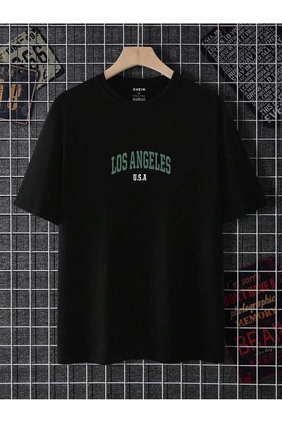 VBSVİBES Black oversize patterned t-shirt with USA print.