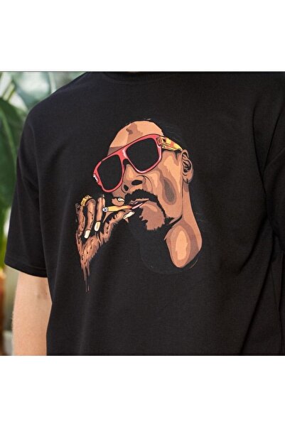 VBSVİBES تي شيرت أسود مطبوع سنوب كبير الحجم للجنسين