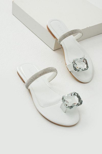 diclepolat Flip Flops de damă Stone Talpă plată Papuci Inel alb