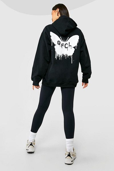 CLAYES Black Butterfly Oversize Sweatshirt - Printed Oversize Hoodie