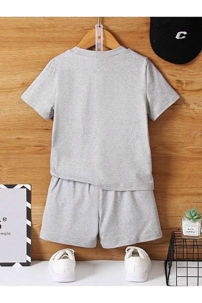 CLAYES Little Boss Printed Grey σορτς και μπλουζάκι - Καλοκαιρινή λαιμόκοψη για κορίτσια αγόρια