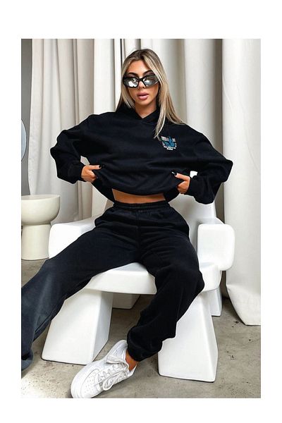 CLAYES Butterfly Winter Tracksuit Set - Black Printed Hooded Oversize
