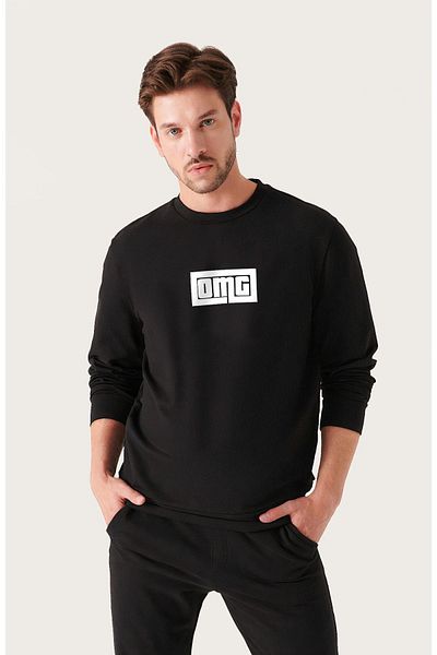 VBSVİBES Hanorac negru unisex oversize cu imprimeu Omg cu decolteu triplu