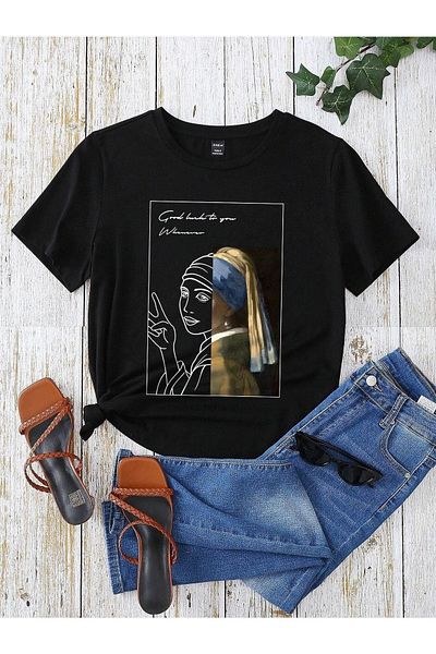 VBSVİBES Unisex Black Oversize Painting Design Printed Knitted T-shirt